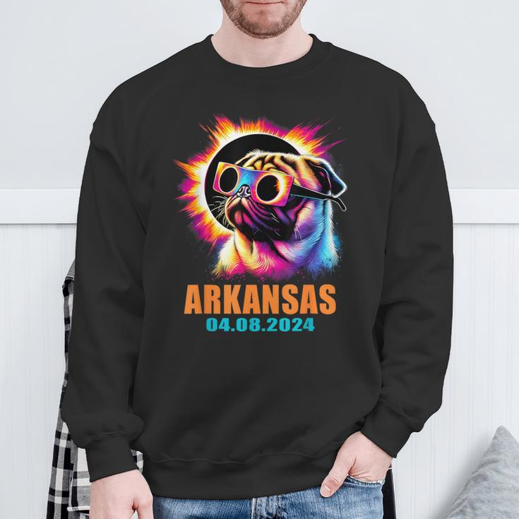 Arkansas Total Solar Eclipse 2024 Pug Dog With Glasses Sweatshirt Gifts for Old Men