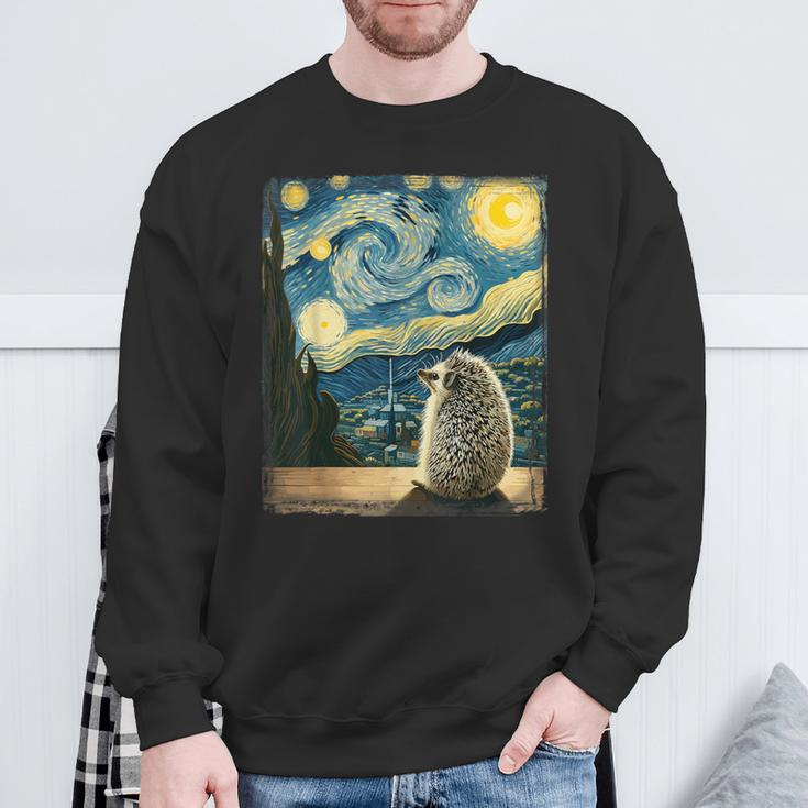 Artistic Hedgehog Van Gogh Style Starry Night Hedgehog Sweatshirt Gifts for Old Men