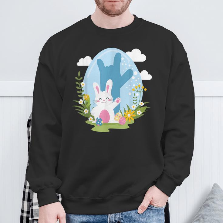 Asl Easter Bunny Reflection I Love You Hand Sign Language Sweatshirt Gifts for Old Men