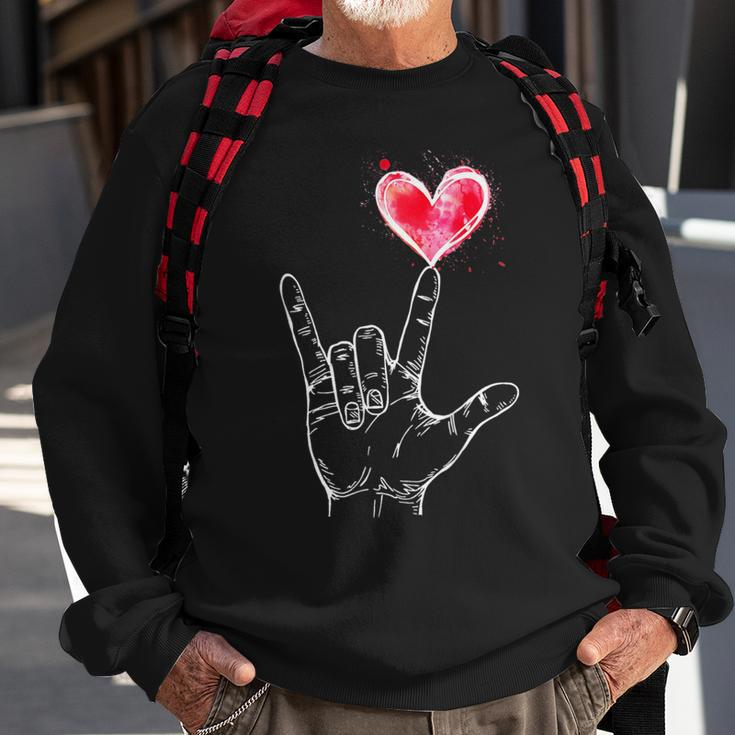 Asl I Love You Hand Sign Language Heart Valentine's Day Sweatshirt Gifts for Old Men