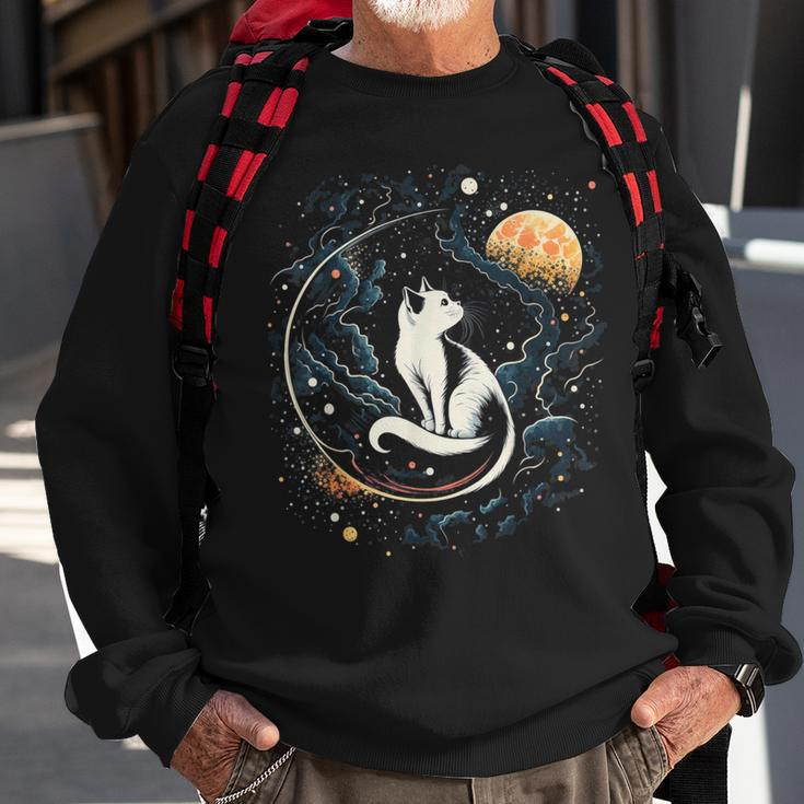 Astronaut Cat Or Space Cat On Galaxy Cat Lover Sweatshirt Gifts for Old Men