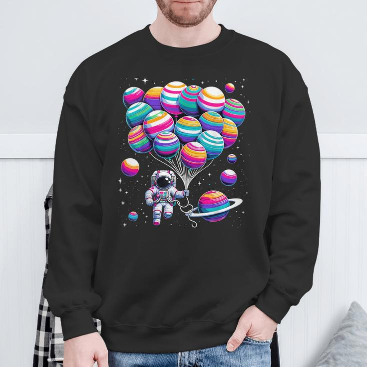 Astronaut Holding Planet Balloons Stem Science Sweatshirt Gifts for Old Men