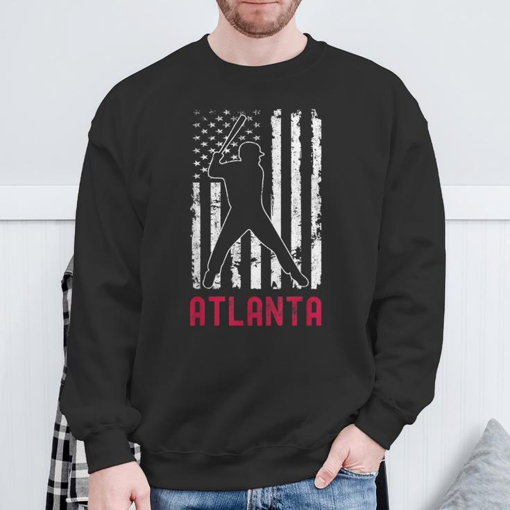 Atlanta American Flag Baseball Weathered Sweatshirt Gifts for Old Men