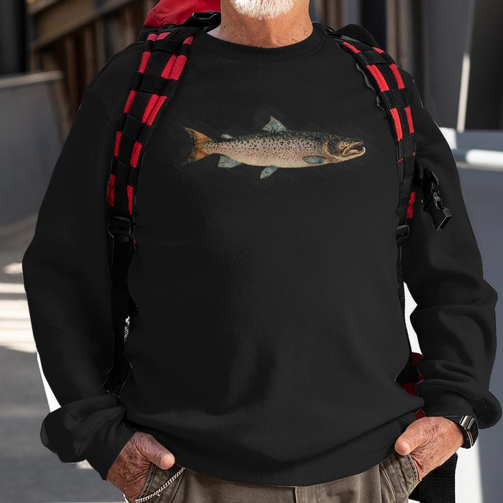 Atlantic Salmon Vintage Illustration Da Vinci Style Fishing Sweatshirt Gifts for Old Men