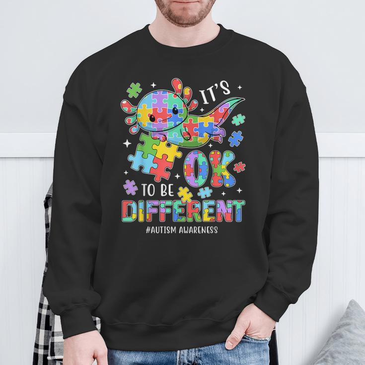 Autism Awareness Cute Axolotl It's Ok To Be Different Sweatshirt Gifts for Old Men
