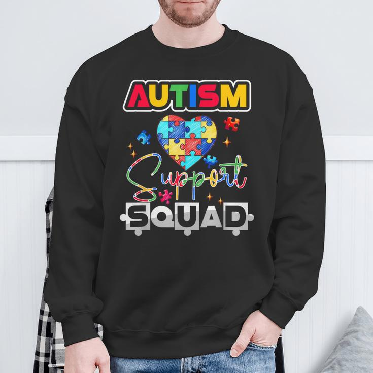 Autism Awareness Autism Squad Support Team Colorful Puzzle Sweatshirt Gifts for Old Men