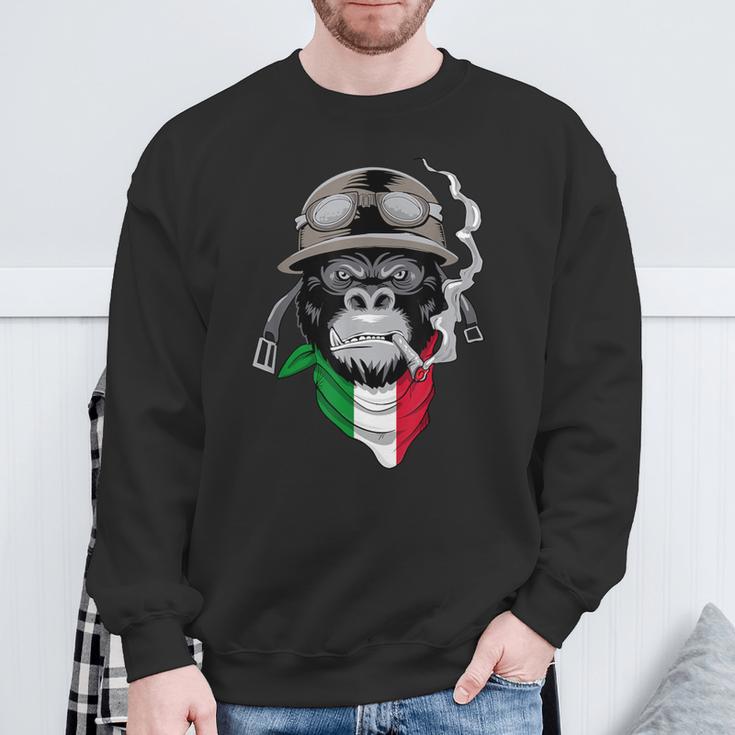 Aviator-Gorilla Grafik-Sweatshirt, Italienisches Flaggen-Schal Design, Schwarz Geschenke für alte Männer