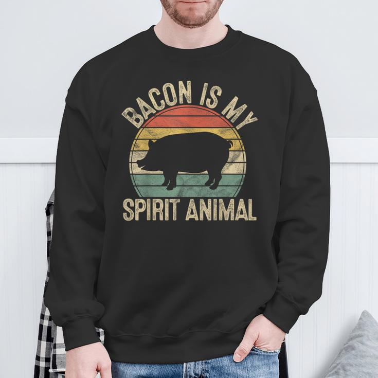 Bacon Is My Spirit Animal Retro Bbq Costume Pork Grill Sweatshirt Gifts for Old Men