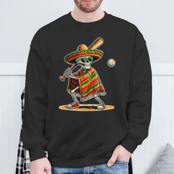Baseball Skeleton Mexican Sombrero Cinco De Mayo Sweatshirt Gifts for Old Men
