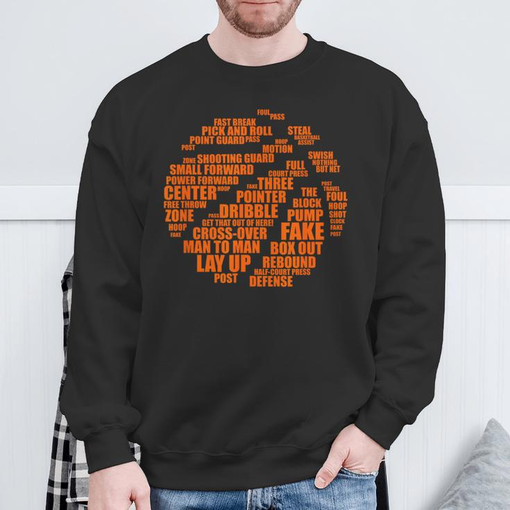 Basketball-Wortwolke Schwarzes Sweatshirt, Sportmotiv Tee Geschenke für alte Männer