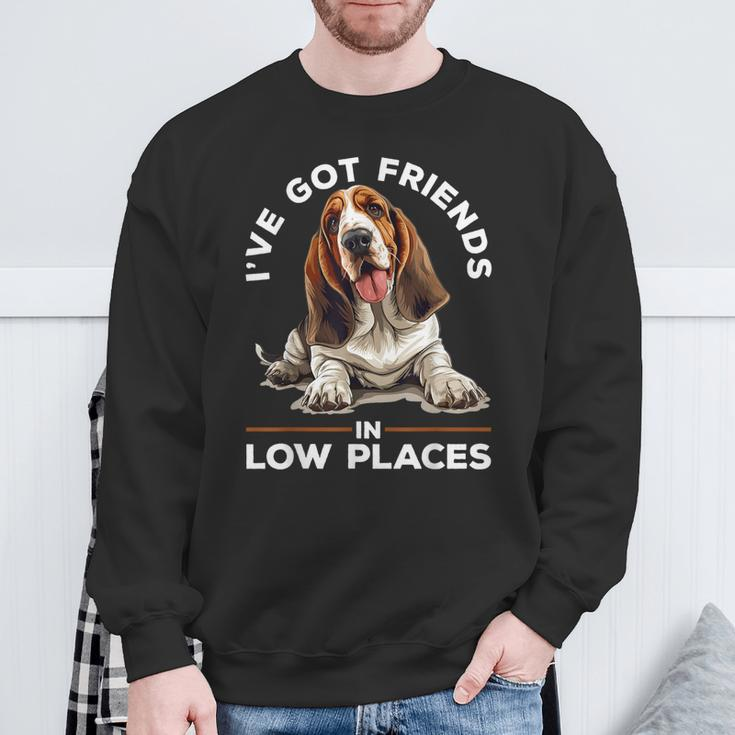 Basset Hound Dog Breed I've Got Friends In Low Places Sweatshirt Gifts for Old Men