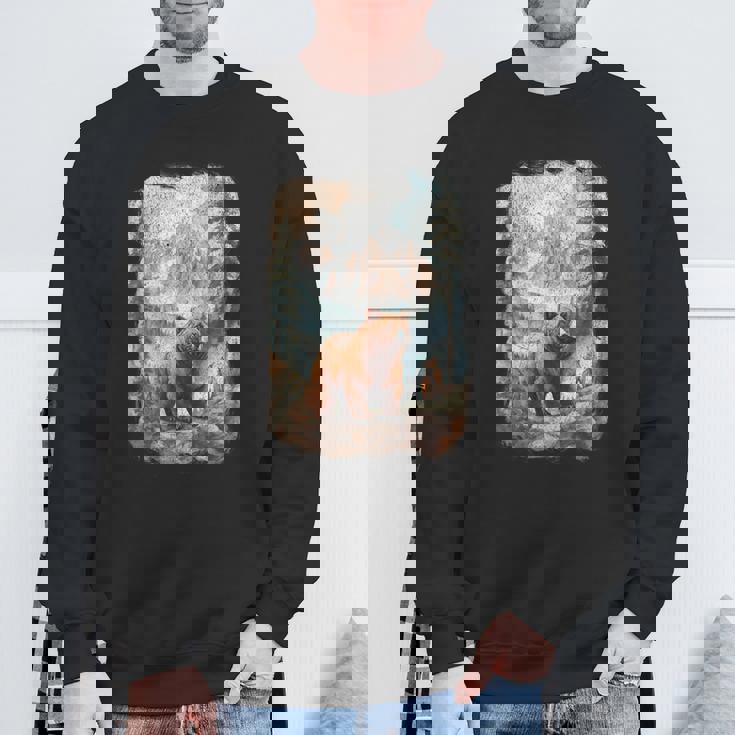 Bear And Fox Mountain Hiker Nature Camping Outdoors Retro Sweatshirt Gifts for Old Men