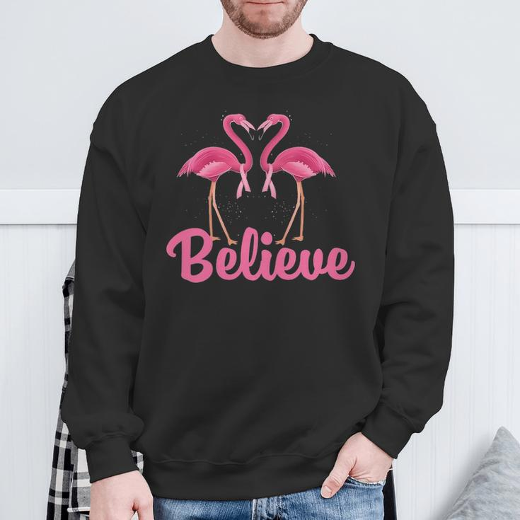 Believe Breast Cancer Flamingo Awareness Pink Ribbon Sweatshirt Gifts for Old Men