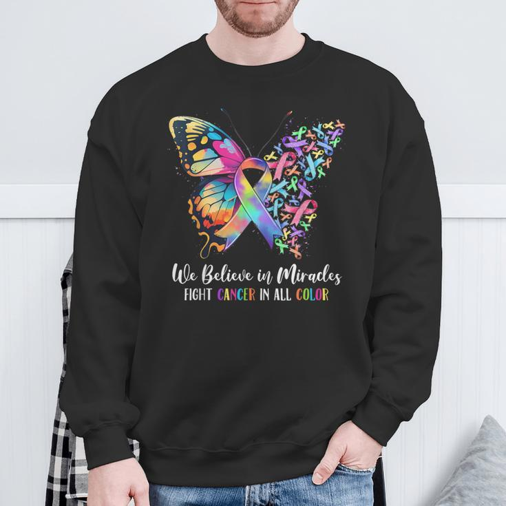 We Believe In Miracles Fight In All Color Support The Cancer Sweatshirt Gifts for Old Men