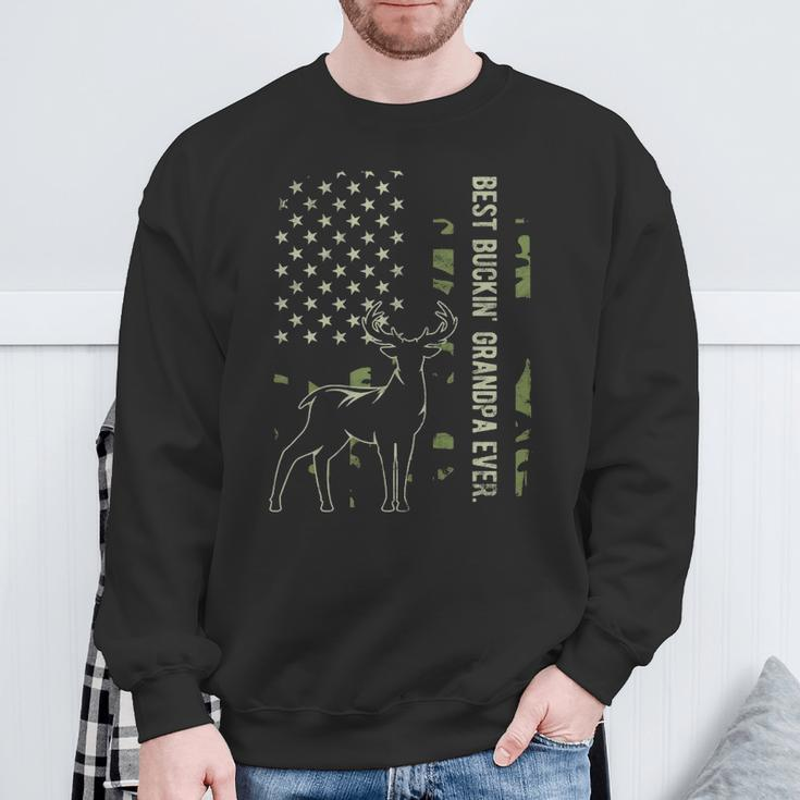 Best Buckin' Grandpa Ever Camo American Flag Deer Hunting Sweatshirt Gifts for Old Men