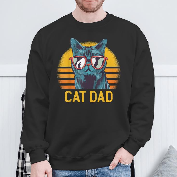 Best Cat Dad Fathers Day Kitty Daddy Papa Vintage Sweatshirt Gifts for Old Men