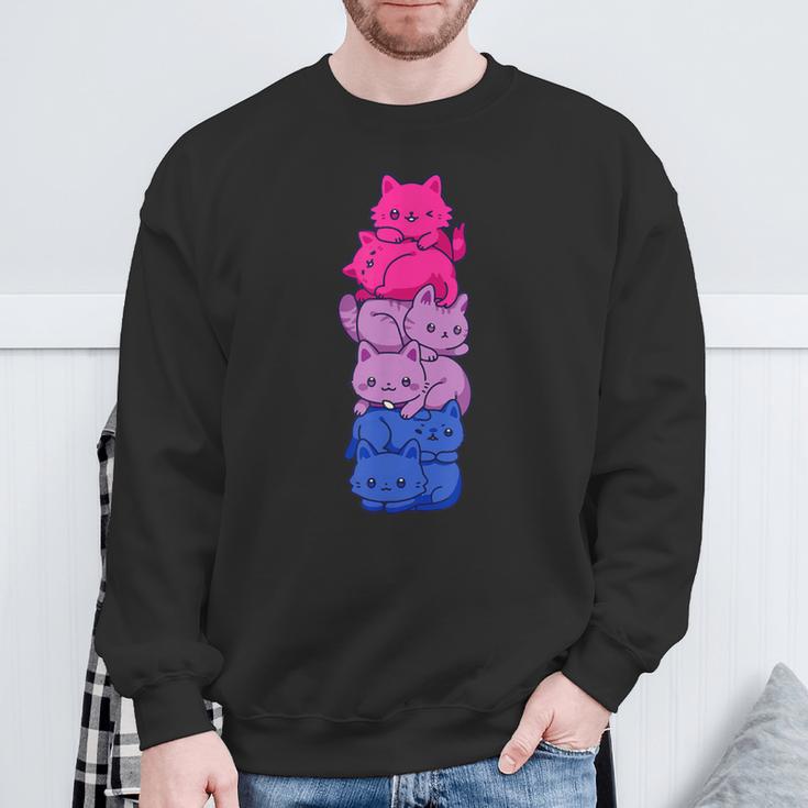 Bi Pride Cat Lgbt Bisexual Flag Cute Kawaii Cat Sweatshirt Geschenke für alte Männer