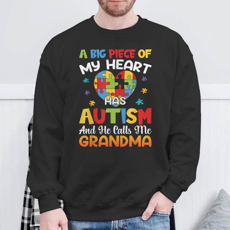 A Big Piece Of My Heart Has Autism And He Calls Me Grandma Sweatshirt Gifts for Old Men
