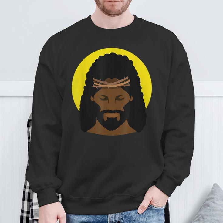 Black Jesus With Afro African American Religious Portrait Sweatshirt Gifts for Old Men