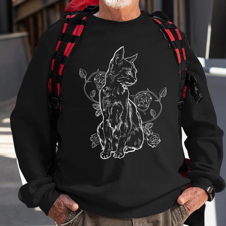 Black Roses Alt Aesthetic Nu Goth N Goth Cat Sweatshirt Gifts for Old Men