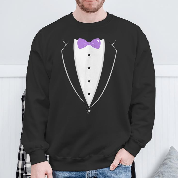 Black And White Tuxedo With Lavender Bow Tie NoveltySweatshirt Gifts for Old Men