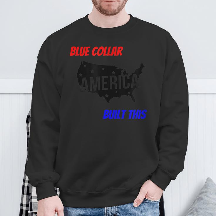 Blue Collar Built This Construction Worker Pride America Sweatshirt Gifts for Old Men