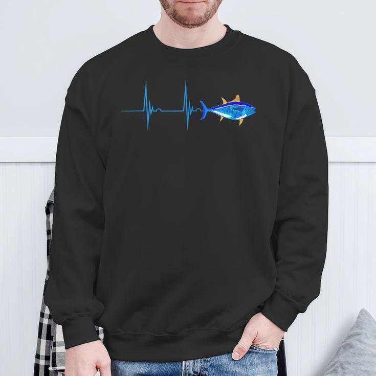 Bluefin Tuna Heartbeat Ekg Pulseline Fish Deep Sea Fishing Sweatshirt Gifts for Old Men