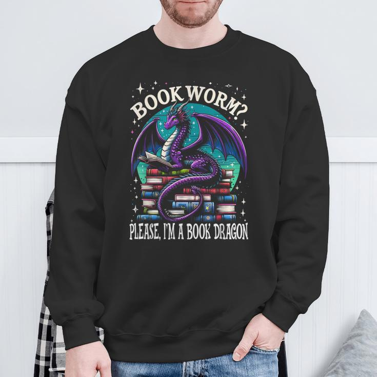 Bookworm Please I'm A Book Dragon Distressed Dragons Books Sweatshirt Gifts for Old Men