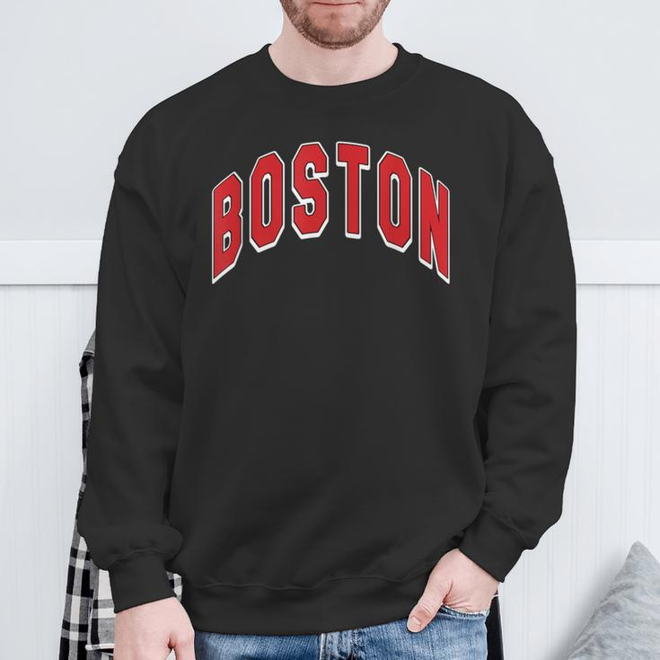 Boston Varsity Style Red Text With White Outline Sweatshirt Gifts for Old Men