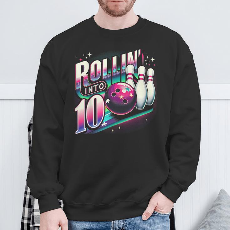 Bowling Birthday Rollin Into 10 Party 10Th Bday Retro Girl Sweatshirt Gifts for Old Men