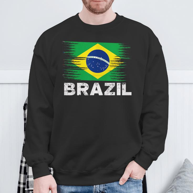 Brazil Brazilian Flag Sports Soccer Football Sweatshirt Gifts for Old Men