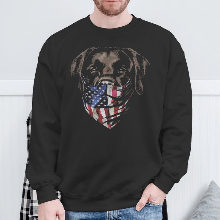 Brown Labrador In Patriotic Usa America Bandana Dog Sweatshirt Gifts for Old Men