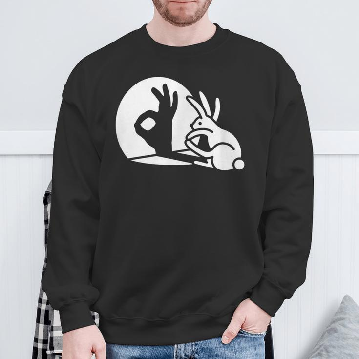 Bunny Rabbit Ok Okay Shadow Hand Gesture Sign Circle Game Sweatshirt Gifts for Old Men