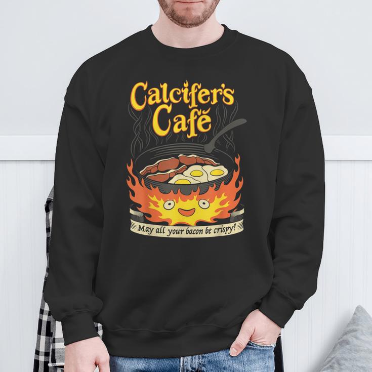 Calcifer's Cafe May All Your Bacon & Eggs Be Crispy Cooking Sweatshirt Gifts for Old Men