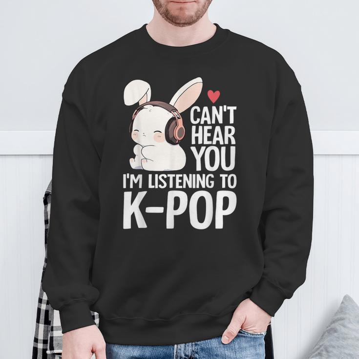 Can't Hear You I'm Listening K-Pop Merch Cute Rabbit K-Pop Sweatshirt Gifts for Old Men