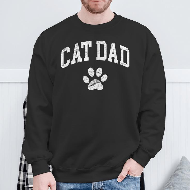 Cat Dad Vintage Distressed Cat Paw Sweatshirt Gifts for Old Men