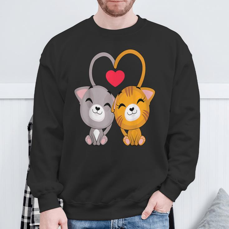 Cat Heart Valentines Day Cute Kitten Kitty V-Day Pajama Sweatshirt Gifts for Old Men