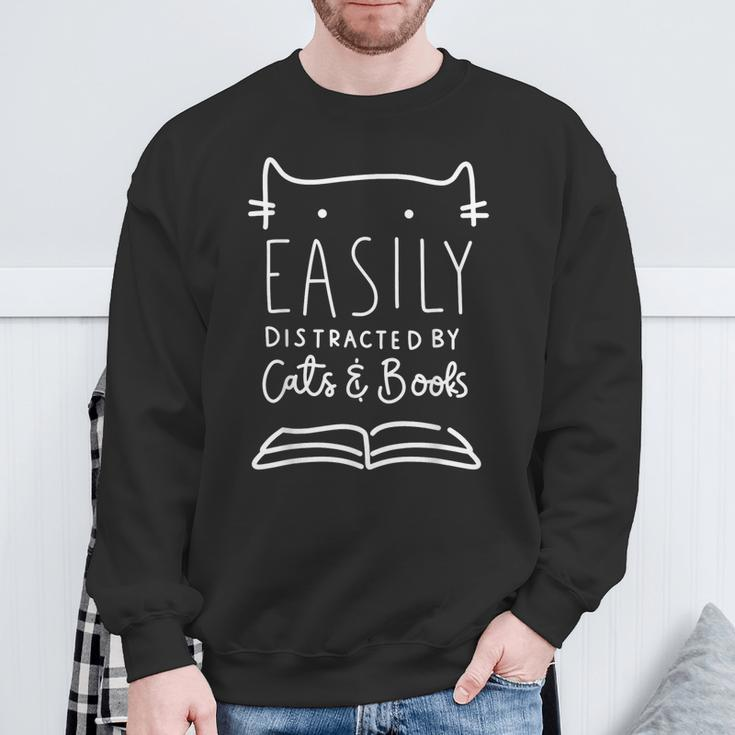 Cat Lover Cats And Books Book Lover Reading Lover Cat Sweatshirt Gifts for Old Men