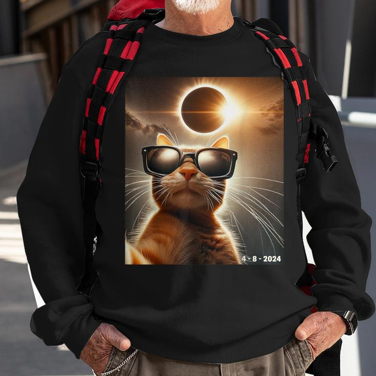 Cat Taking A Selfie With Solar 2024 Eclipse Wearing Glasses Sweatshirt Gifts for Old Men