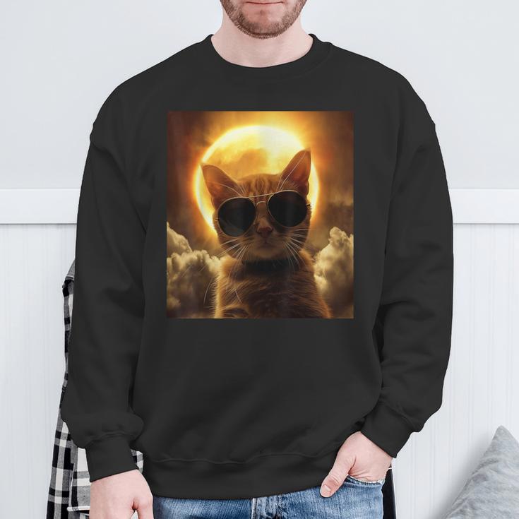 Cat Taking A Selfie With Solar Eclipse Wearing Sunglasses Sweatshirt Gifts for Old Men