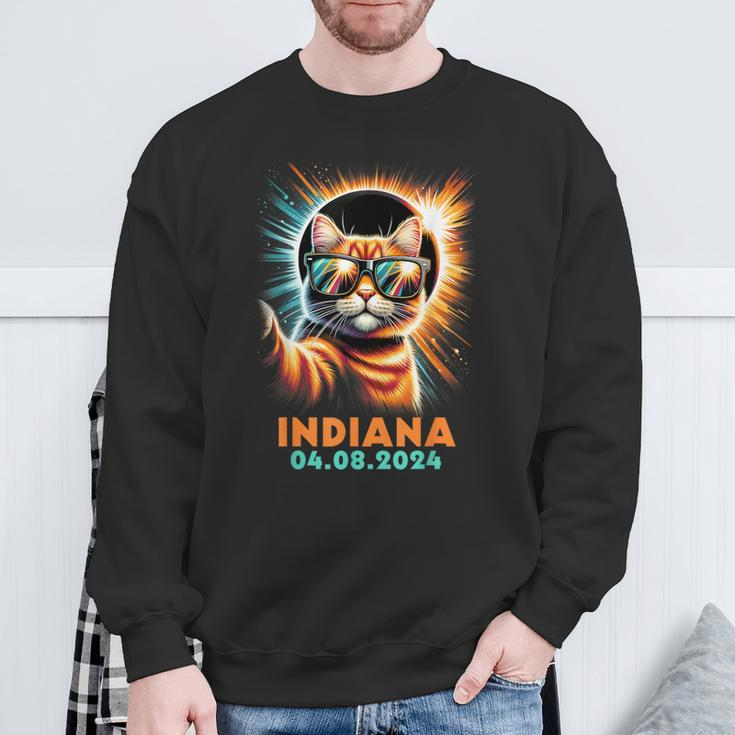 Cat Taking A Selfie Total Solar Eclipse 2024 Indiana Sweatshirt Gifts for Old Men