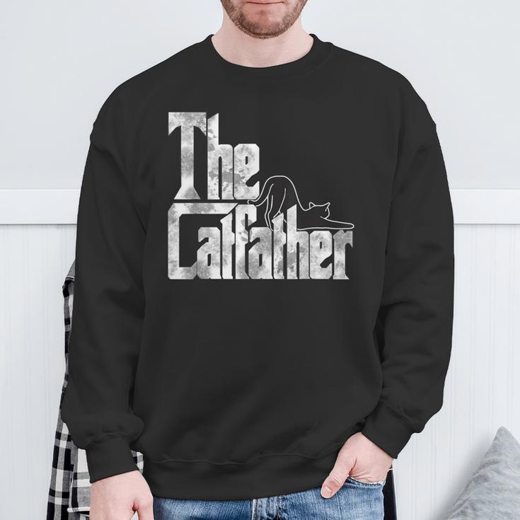 The Catfather Black Cat Father Mafia Whiskers Male Daddy Sweatshirt Gifts for Old Men