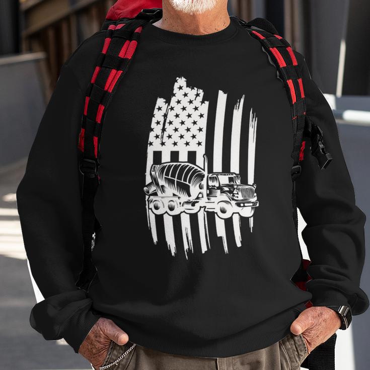 Cement Mixer Truck Usa Flag American Themed Decor Sweatshirt Gifts for Old Men