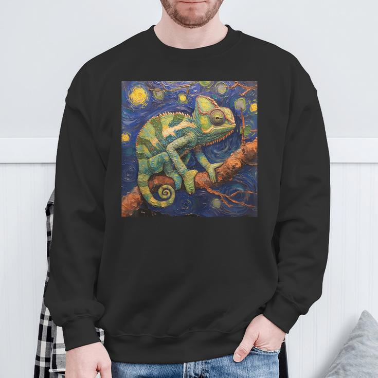 Chameleon Van Gogh Style Starry Night Sweatshirt Gifts for Old Men