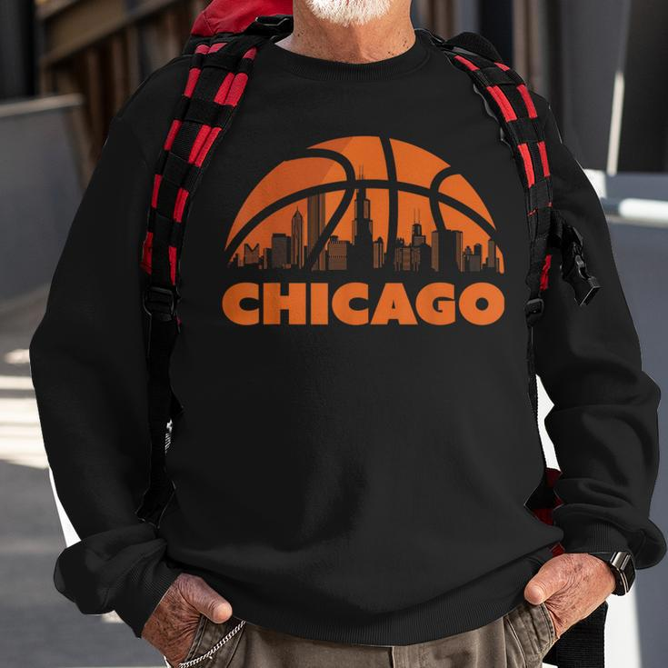 Chicago City Skyline Illinois Basketball Fan Jersey Sweatshirt Gifts for Old Men