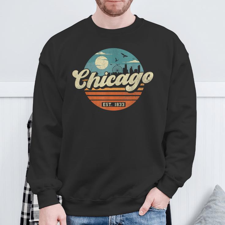 Chicago Illinois Retro Skyline Night Il Souvenirs Sweatshirt Gifts for Old Men