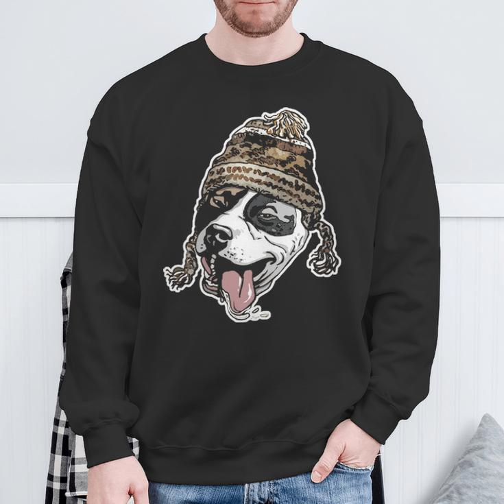 Chillin' Pit Bull Wearing Winter Beanie Sweatshirt Gifts for Old Men
