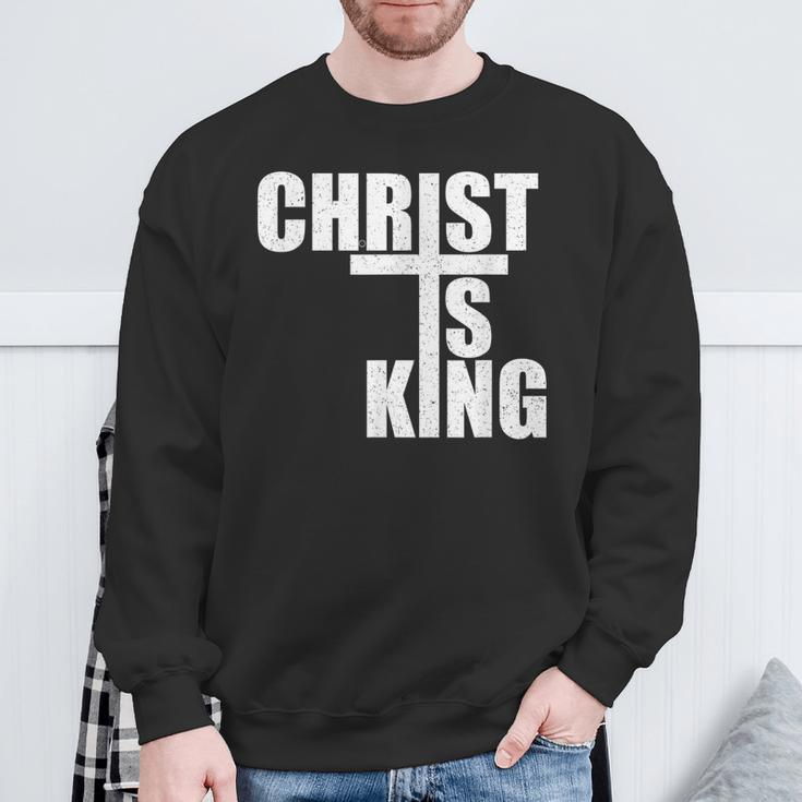 Christ Is King Jesus Is King Cross Crucifix Sweatshirt Gifts for Old Men