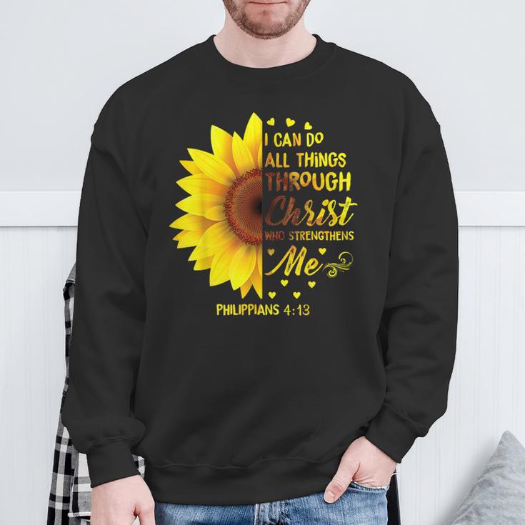 Christian I Can Do All Things Through Christ Bible Sunflower Sweatshirt Gifts for Old Men