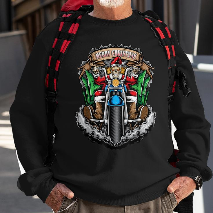 Christmas Motorcycle Santa Skull Santa Bike Rider Sweatshirt Gifts for Old Men